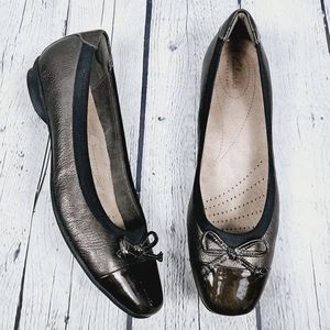 CLARKS | Artisan metallic and patent bow detail slipon ballet flats